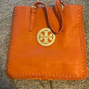 Amazing Tory Burch orange with gold tote bag